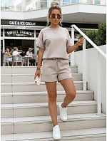 Dámská viskózová souprava s motýlem a šortkami béžová FashionStreet AY1184