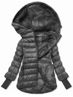 Krátká dámská bunda v grafitové barvě s úpletovými stahovacími lemy (P22/P3-6636/P3-6023-27)