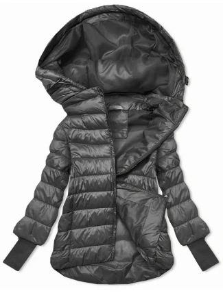 Krátká dámská bunda v grafitové barvě s úpletovými stahovacími lemy (P22/P3-6636/P3-6023-27)