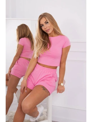 Bavlněná souprava se šortkami růžová
