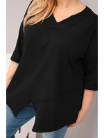 Dámská bavlněná blůza Plus Size s hlubokým výstřihem do V a asymetrickým spodním lemem černá