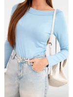 Dámská viskózová blůza s širokým výstřihem a dlouhým rukávem modrá
