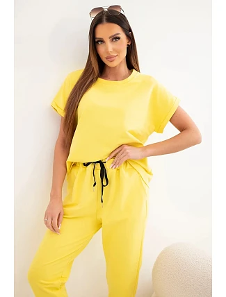 Bavlněný komplet halenka + kalhoty žlutý