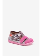 Dětské papuče na suchý zip – šedo-růžové Reathiana (s motivem jednorožců)