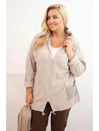 Dámská mikina Plus Size bavlněná oversize s dlouhým rukávem béžová Dámská mikina Plus Size bavlněná oversize s dlouhým rukávem béžová