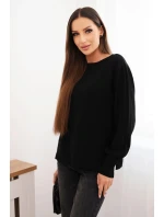 Dámský viskózový svetr s dlouhým rukávem a rozparkem po stranách černý