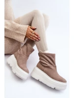 Kožené Dámské Boty Na Podpatku Platformy S Pásky Zazoo 1752 Bežové