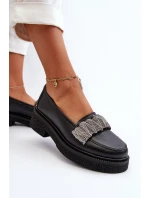 Dámské kožené mokasíny s ozdobným páskem Zazoo 3419 Černé