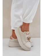 Dámské Kožené Tenisky CheBello 4411 Světle Béžové