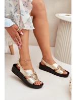 Kožené Dámské Sandály Na Klínu S.Barski KV51-031 Zlaté