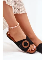 Dámské Pantofle Na Plochém Podpatku S Přezkou Černé Lanoni