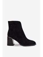 Dámské kotníkové boty Vinceza na sloupku s tlačeným vzorem – černé