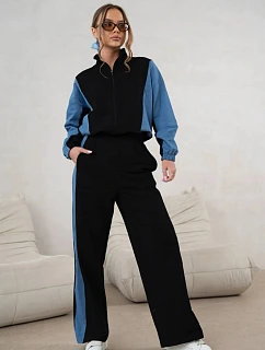 Tepláková souprava mikina na zip + široké kalhoty černo-modrá (821151)