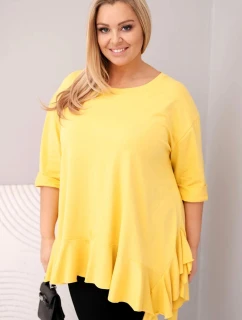 Dámská blůza Plus Size s bavlnou, volánem a ohrnovacími rukávy žlutá