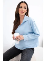 Dámská máslová mikina z viskózy s límečkem a výstřihem do V modrá