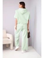 Dámský komplet máslová mikina s kapucí a volné kalhoty se šňůrkou tmavě mátová