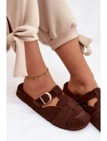 Dámské mules s pásky a zlatým přezkou Čokoládové Ganelle