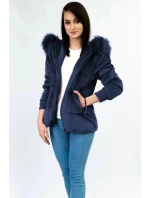 Tmavě modrá manšestrová dámská bunda s kapucí (7696)