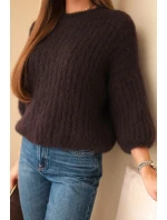 Svetr dámský z mohairu s krátkým rukávem hnědý Svetr dámský z mohairu s krátkým rukávem hnědý