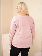 Dámská bavlněná halenka Plus Size s potiskem a výstřihem U růžová tmavá pudrová