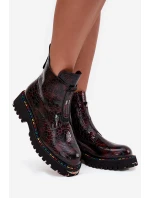 Lakované dámské kotníčková obuv z přírodní kůže s vyhříváním Artiker 57C0165 bordó