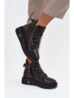 Kožené dámské boty Artiker – černé, zateplené, na platformě