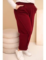 Dámské bavlněné kalhoty Plus Size volného střihu s vysokým pasem bordové