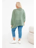 Dámský oversized průsvitný svetr s výstřihem do V a delším zadním dílem khaki