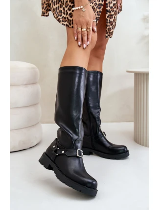 Zateplené dámské kozačky na zip z ekologické kůže černé Tialethe