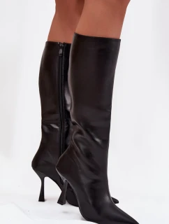 Dámské kozačky na jehlovém podpatku pod kolena Vionette – černé