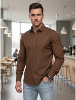 Pánská elegantní hladká hnědá košile SLIM FIT FashionStreet DX2593