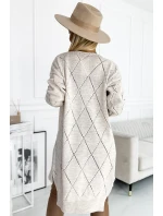 486-2 Cardigan - svetr s prodlouženým zadním dílem s ažurovými diamanty - BEACH
