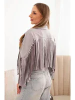 Dámská semišová bunda s třásněmi šedá Dámská semišová bunda s třásněmi šedá