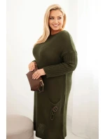 Dámská svetrková šaty Plus Size s mohair oversize s kapsou khaki