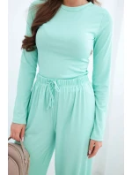 Dámský viskózový komplet s halenkou a širokými kalhotami mátová