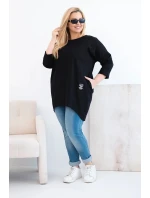 Dámská blůza Plus Size s delším zadním dílem a dlouhým rukávem černá