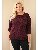 Dámská halenka Plus Size s leopardím vzorem s delším zadním dílem bordó czerwony