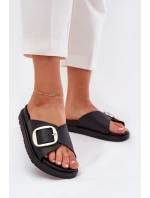 Dámské Pantofle Na Platformě Se Zlatou Přezkou Černé Jovira