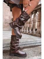 Dámské kozačky s vytočeným horním dílem do poloviny lýtka s páskem čokoládové Darisa