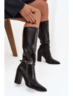 Dámské kozačky na podpatku s přezkou vyhřívané černé Cirella