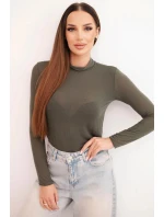 Dámská svetr z kašmíru s jemným rolákem a dlouhým rukávem, khaki