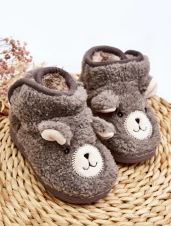 Dětské vyhřívané pantofle se šedým medvídkem Eberra