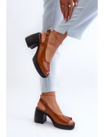 Zazoo 40376 Kožené Sandály Na Masivním Podpatku Hnědé