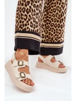 Dámské Sandály Na Platformě A Klínu S Přezkami Béžové Genorre