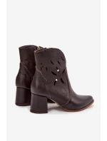 Kožené otevřené dámské kotníkové boty na podpatku Zazoo 3647 čokoládové