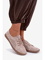 Větrané dámské polobotky z pravé semišové kůže Béžové Feliva