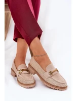 Dámské mokasíny s pletením a zlatým detailem Seffolia – béžové
