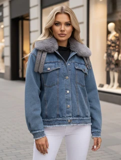 Dámská džínová bunda FURDENIM s kožešinou světle modrá FashionStreet TY4755z