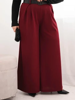 Dámské kalhoty Plus Size s širokým nohavicím a páskem bordové