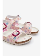 Dětské sandály s květinami a sponami Růžové Memoria